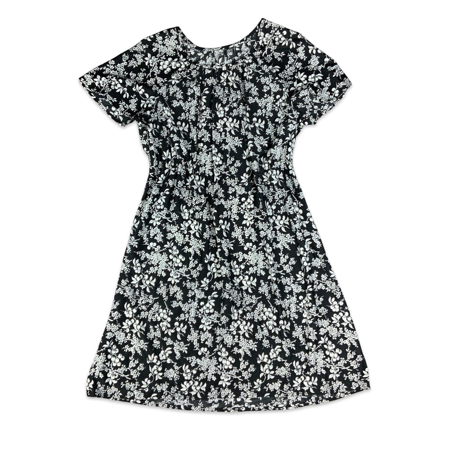 Vintage Black & White Floral Dress 12 14