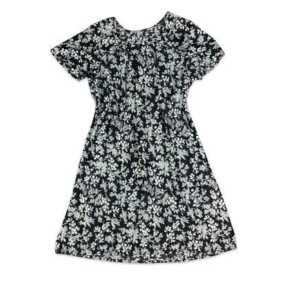 Vintage Black & White Floral Dress 12 14
