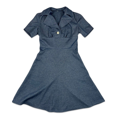 Vintage 60s 70s Skater Dress Blue 8 10 12