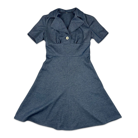 Vintage 60s 70s Skater Dress Blue 8 10 12