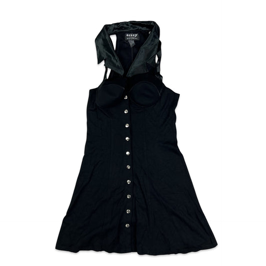 Vintage 90s Racer Back Collar Dress Black 8 10