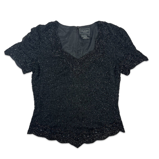 Vintage 80s Sequin Blouse Black 8 10