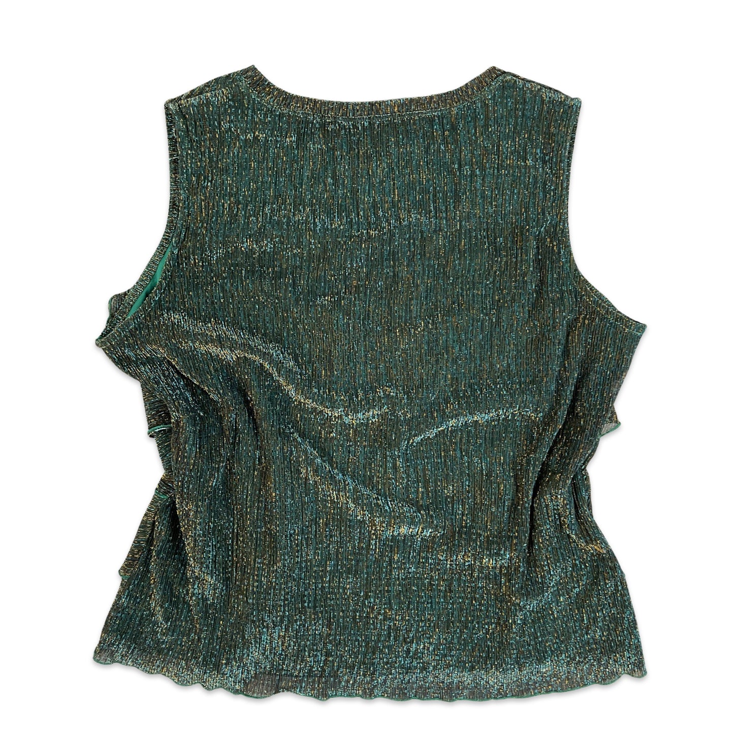 VTG Y2K Green Blue Gold Tiered Ruffle Sleeveless Cami Vest Top 12 14