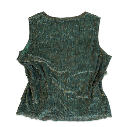 VTG Y2K Green Blue Gold Tiered Ruffle Sleeveless Cami Vest Top 12 14