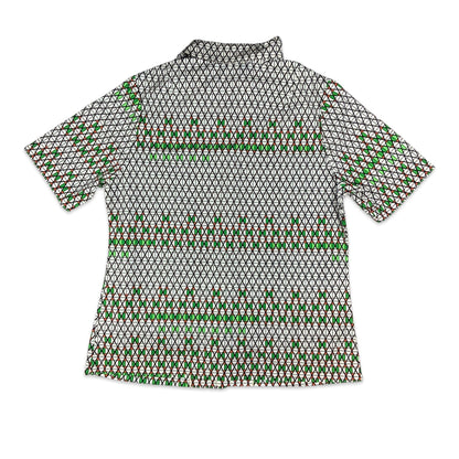 Vintage 80s Black & Green Geometric Print Blouse 12 14