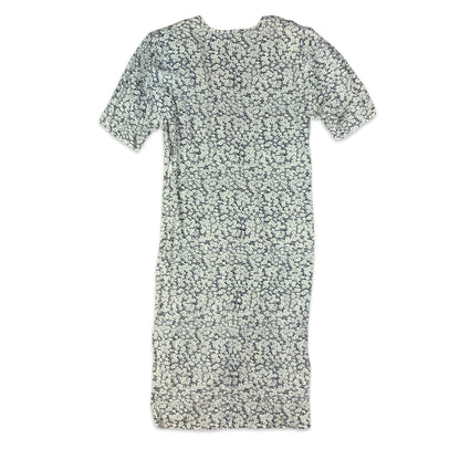 Vintage White & Navy Ditsy Floral Gathered Waist Dress 8 10