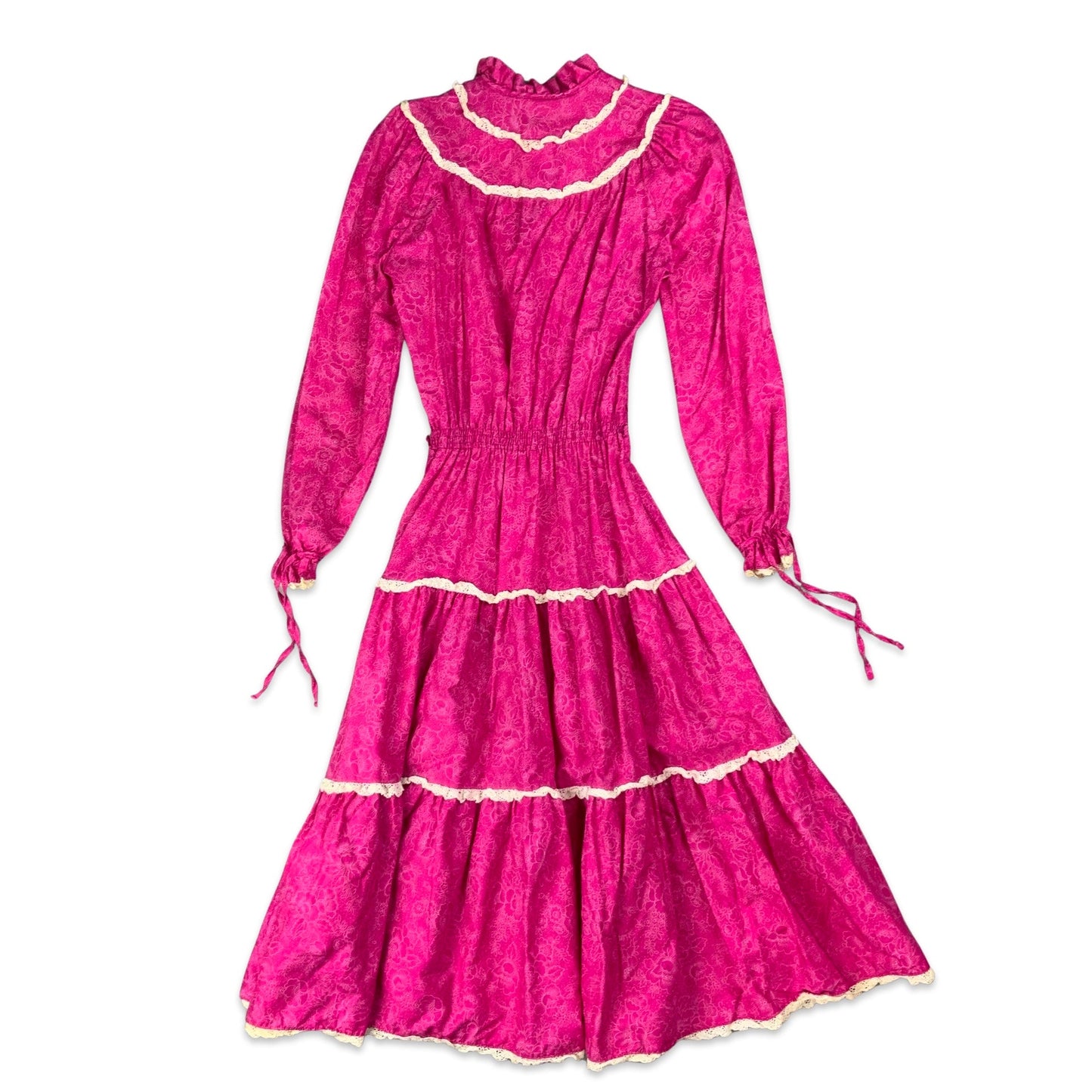 Vintage 80s Pink Floral Prairie Folk Boho Dress 8 10