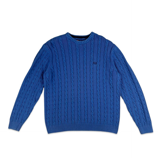 Vintage Chaps Ralph Lauren Cable Knit Jumper Blue L XL