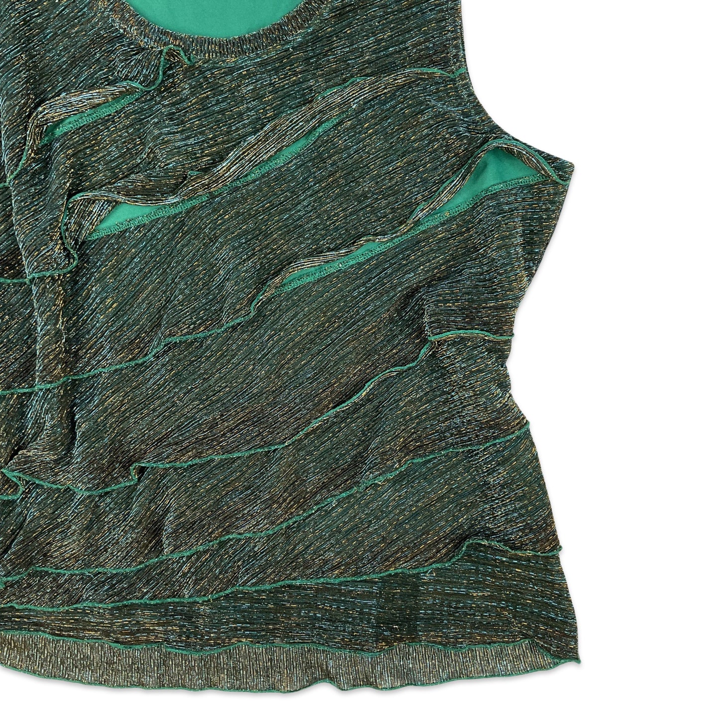 VTG Y2K Green Blue Gold Tiered Ruffle Sleeveless Cami Vest Top 12 14