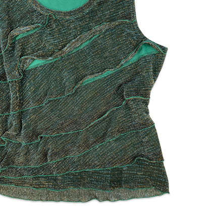 VTG Y2K Green Blue Gold Tiered Ruffle Sleeveless Cami Vest Top 12 14