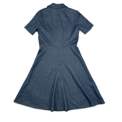 Vintage 60s 70s Skater Dress Blue 8 10 12
