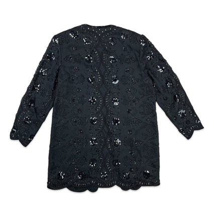 Vintage 80s Longline Sequin Jacket Black 12 14