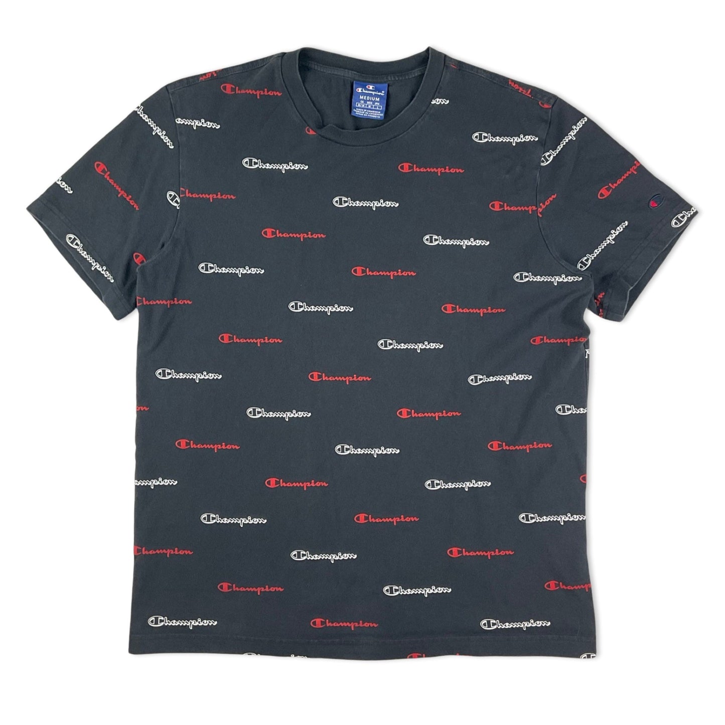Champion Logo Print Black Tee S M