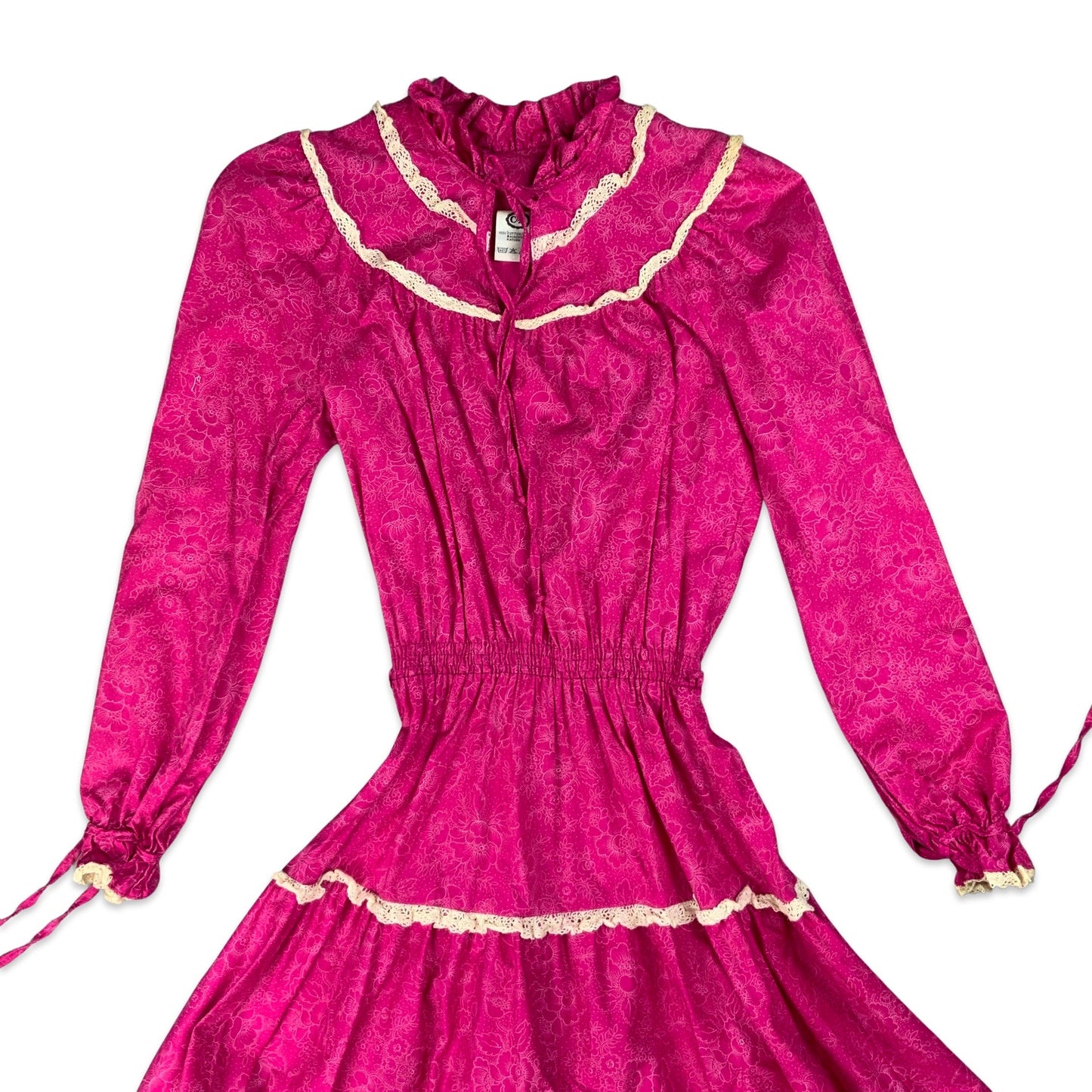 Vintage 80s Pink Floral Prairie Folk Boho Dress 8 10