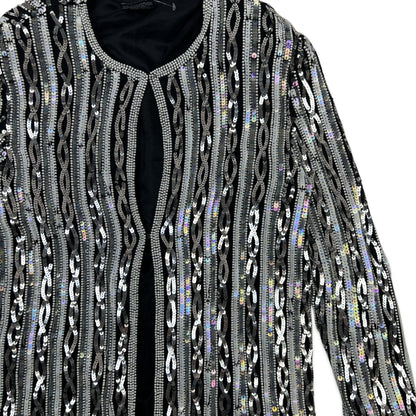 Vintage 80s Sequin Jacket Black Silver 12 14