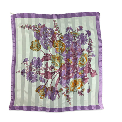 Vintage 70s Lilac White Orange Pink Green Floral Print Scarf
