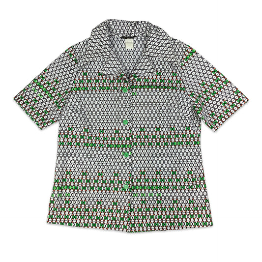 Vintage 80s Black & Green Geometric Print Blouse 12 14