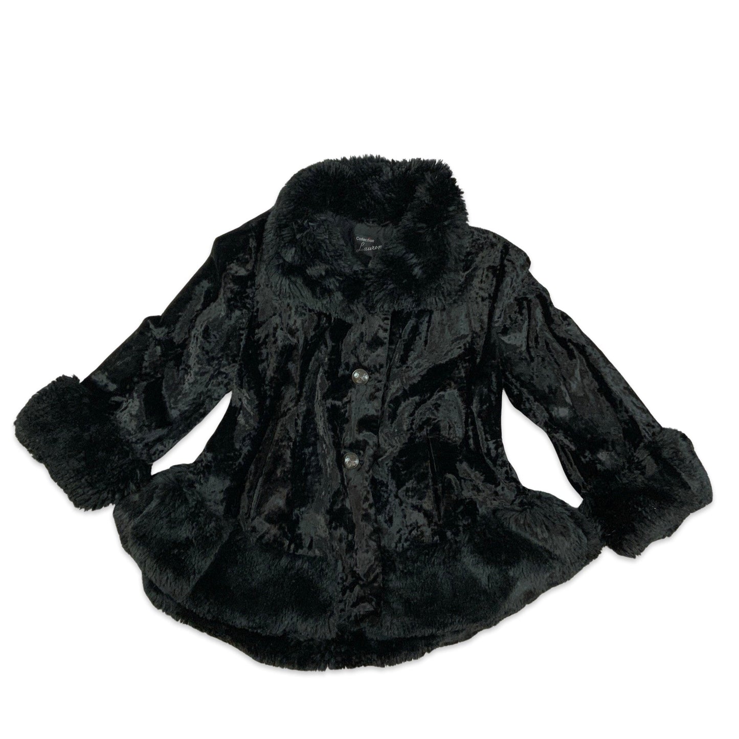Vintage Y2K Black Velvet Faux Fur Princess Coat 14 16