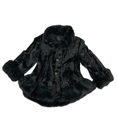 Vintage Y2K Black Velvet Faux Fur Princess Coat 14 16