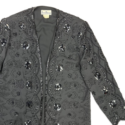 Vintage 80s Longline Sequin Jacket Black 12 14