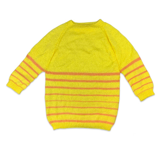 Vintage 80s Yellow & Pink Striped Knitted Jumper 8 10