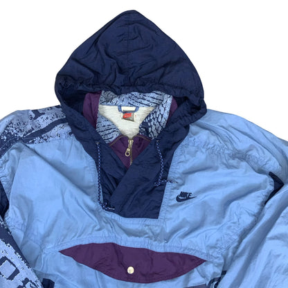 VTG 80s 'NIKE' BLUE PURPLE 1/4 ZIP PULLOVER HOODED TRACK JACKET WINDBREAKER 2XL