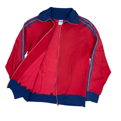RARE 1970s ADIDAS RED BLUE STRIPED WEST GERMANY ZIP-UP TRAINING TRACK JACKET M/L