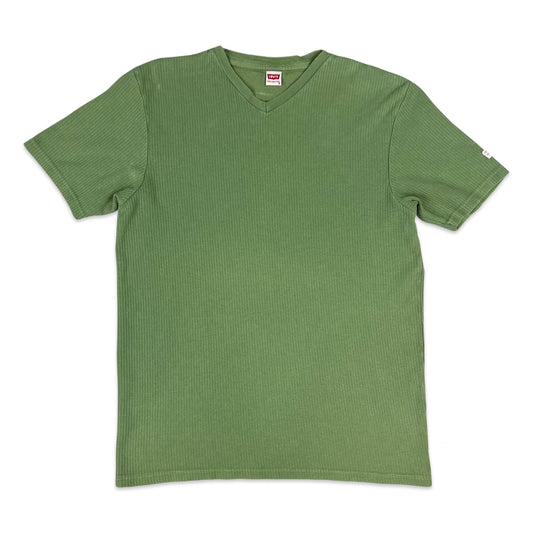 Vintage Levi's Green Ribbed V-neck Tee XS S