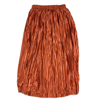 Vintage Rust Orange Metallic Pleated Maxi Skirt 6 8 10 12 14