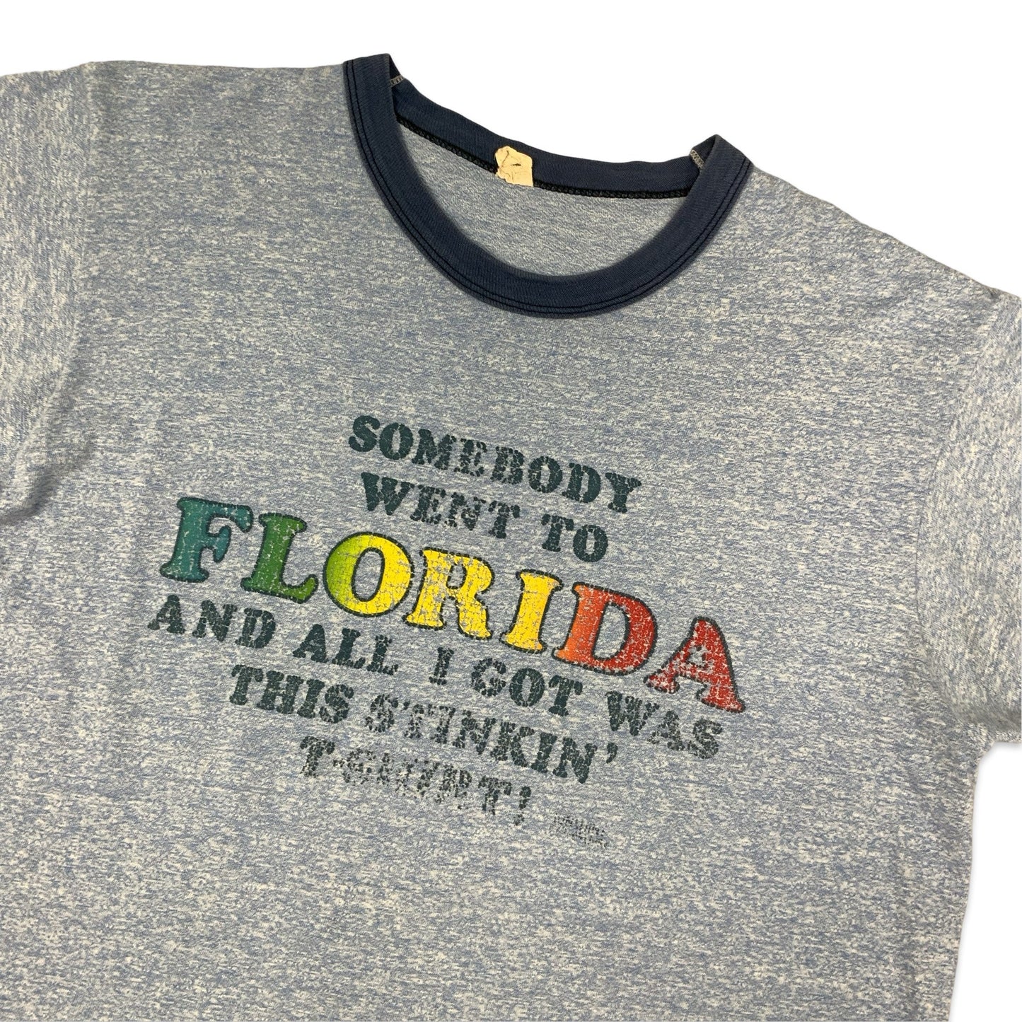 Vintage 80s Screen Stars Florida Tourist Blue Ringer Tee S M