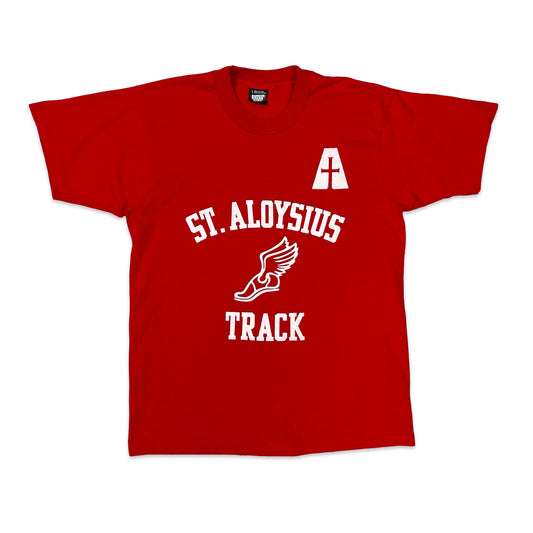 Vintage 90s Screen Stars "St. Aloysius Track" Red Graphic Tee M