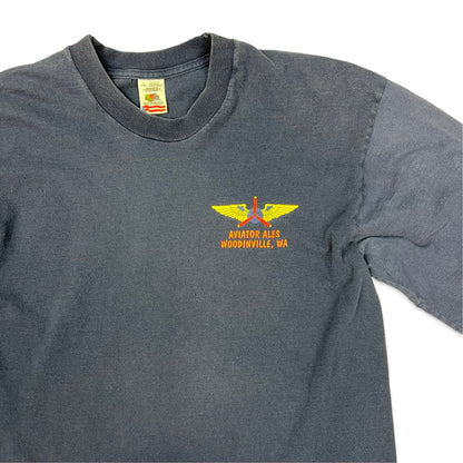 Vintage 90s Fruit of the Loom "Aviator Ale" Navy Long Sleeve Tee L