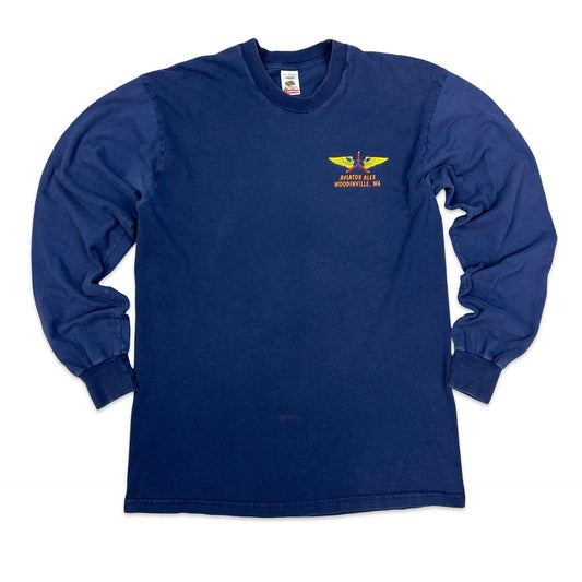 Vintage 90s Fruit of the Loom "Aviator Ale" Navy Long Sleeve Tee L