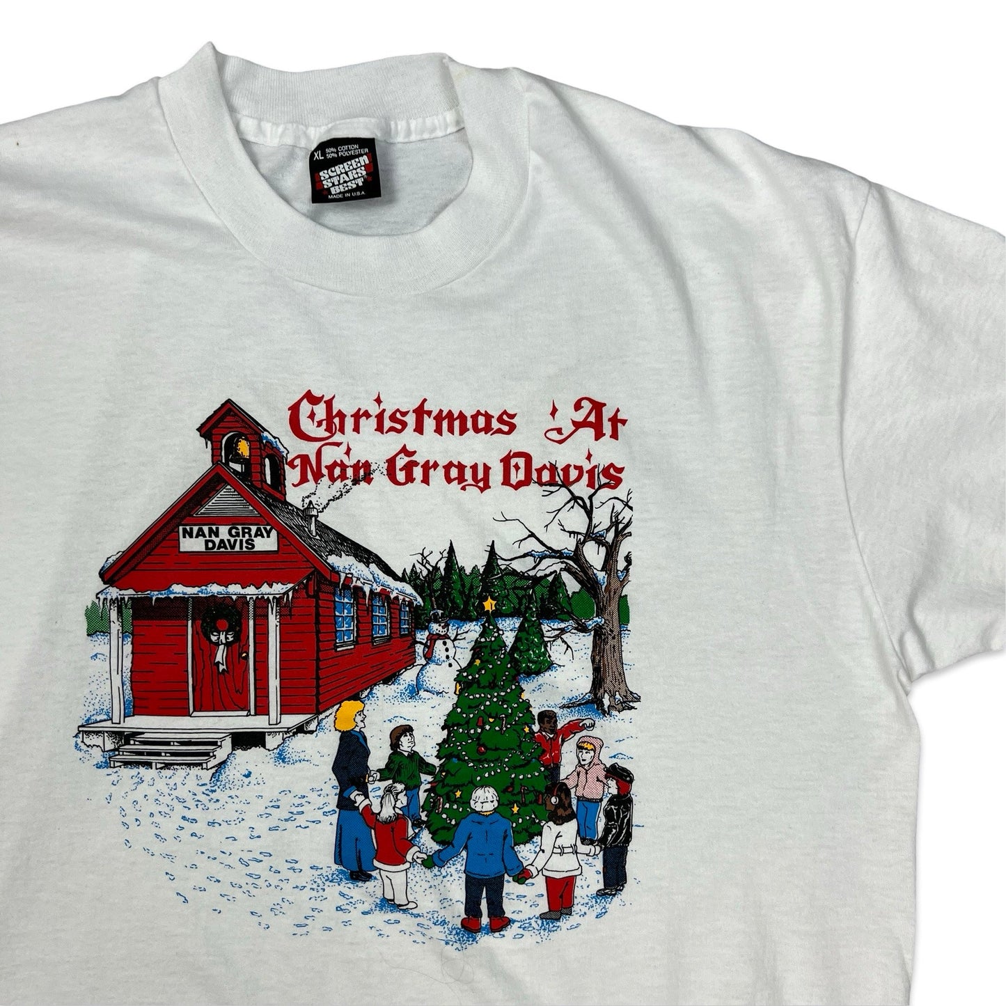 Vintage 90s Screen Stars "Christmas at Nan Gray Davis" White Graphic Tee XL