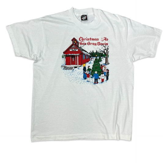 Vintage 90s Screen Stars "Christmas at Nan Gray Davis" White Graphic Tee XL