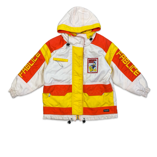 Vintage 90s RARE Fablice Donald Duck Thinsulate White & Orange Hooded Ski Jacket S