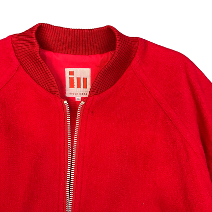 Vintage I. N. Express by Nobuo Ikeda Red Wool Varsity Bomber Jacket M