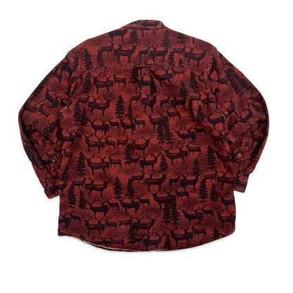Woolrich Red Deer Print Moleskin Flannel Shirt L