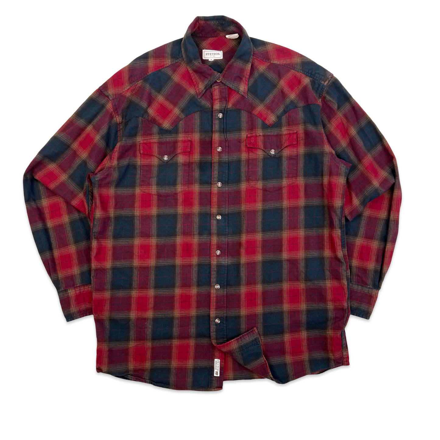 Stetson Red & Brown Plaid Western Flannel Shirt XL