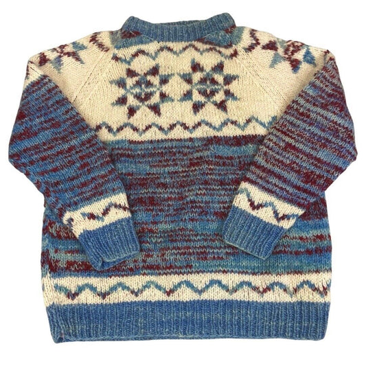 Vintage 80s Blue Cream Scandinavian Knit Sweater Jumper 16 18 L
