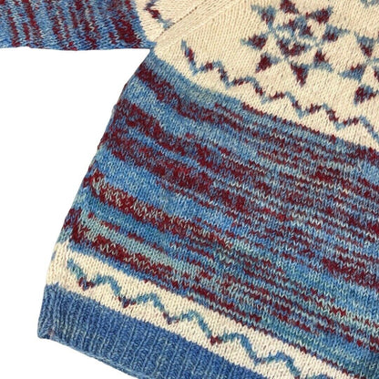 Vintage 80s Blue Cream Scandinavian Knit Sweater Jumper 16 18 L