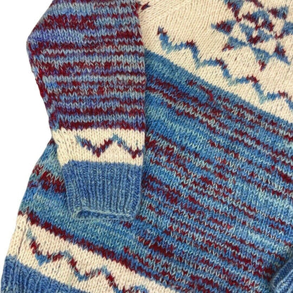 Vintage 80s Blue Cream Scandinavian Knit Sweater Jumper 16 18 L