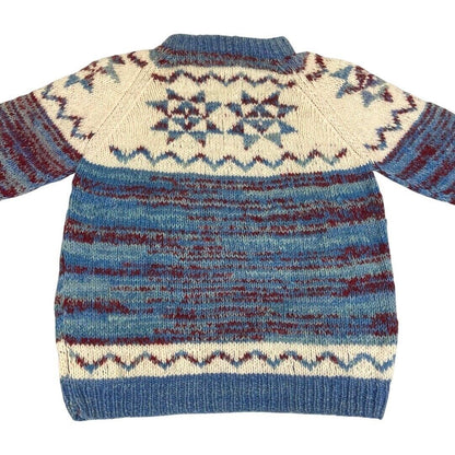 Vintage 80s Blue Cream Scandinavian Knit Sweater Jumper 16 18 L