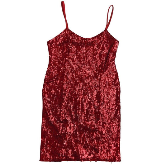 Vintage 90s Red Sparkly Sequin Disco Party Mini Dress 6 XS
