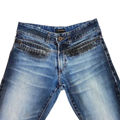 Vintage 90s Y2K Blue Denim Gradient Flared  Mid Rise Jeans 8 S