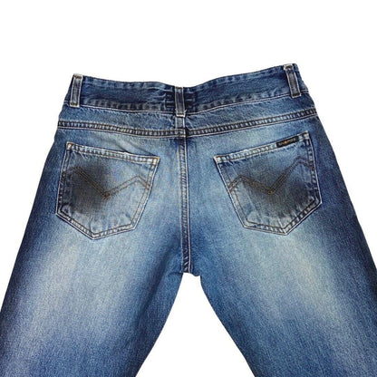 Vintage 90s Y2K Blue Denim Gradient Flared  Mid Rise Jeans 8 S