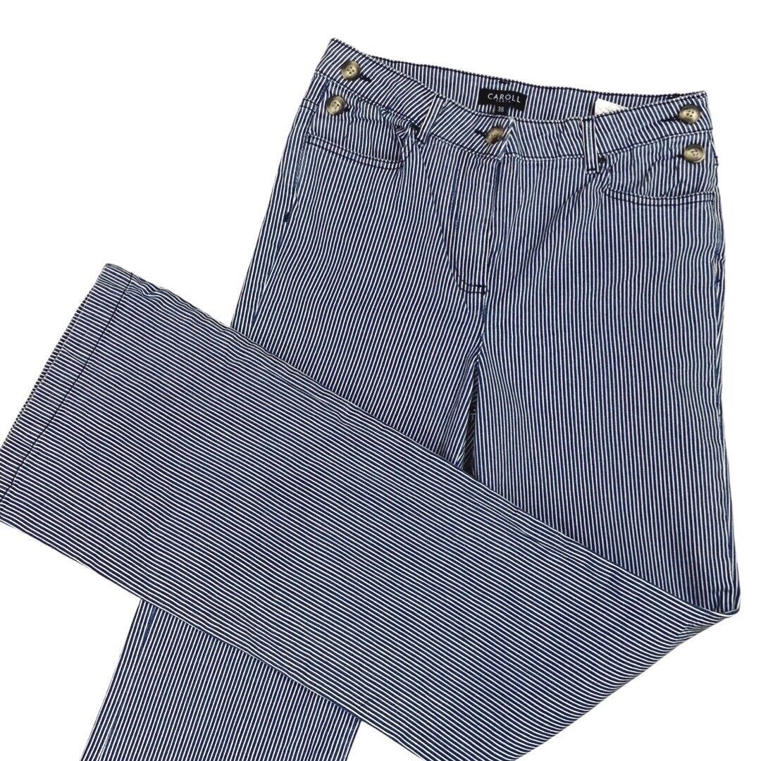 Vintage 90s Y2K Blue White Striped High Rise Straight Leg Jeans 8 S