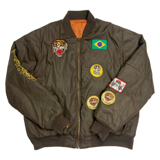Vintage Y2K Khaki Orange Reversible Ed Hardy Bomber Jacket XL