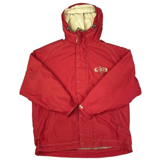 Vintage Rare 90s Red Ellesse Graphic Embroidered Zip Down Hooded Jacket XXL
