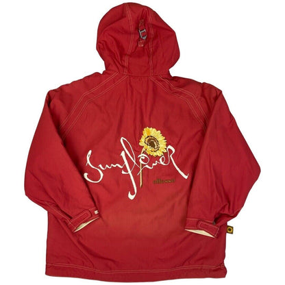 Vintage Rare 90s Red Ellesse Graphic Embroidered Zip Down Hooded Jacket XXL